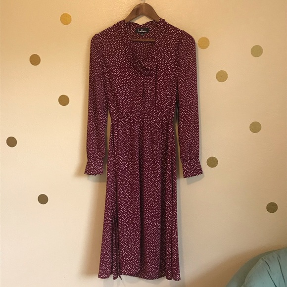 Lulus Burgundy Polka Dot Midi Dress. Size small. New with tags. - Picture 3 of 4